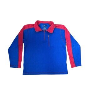 L.L. Bean 1/4 Zip Long Sleeve Fleece Pullover Sweater Blue Red Boys Youth Small